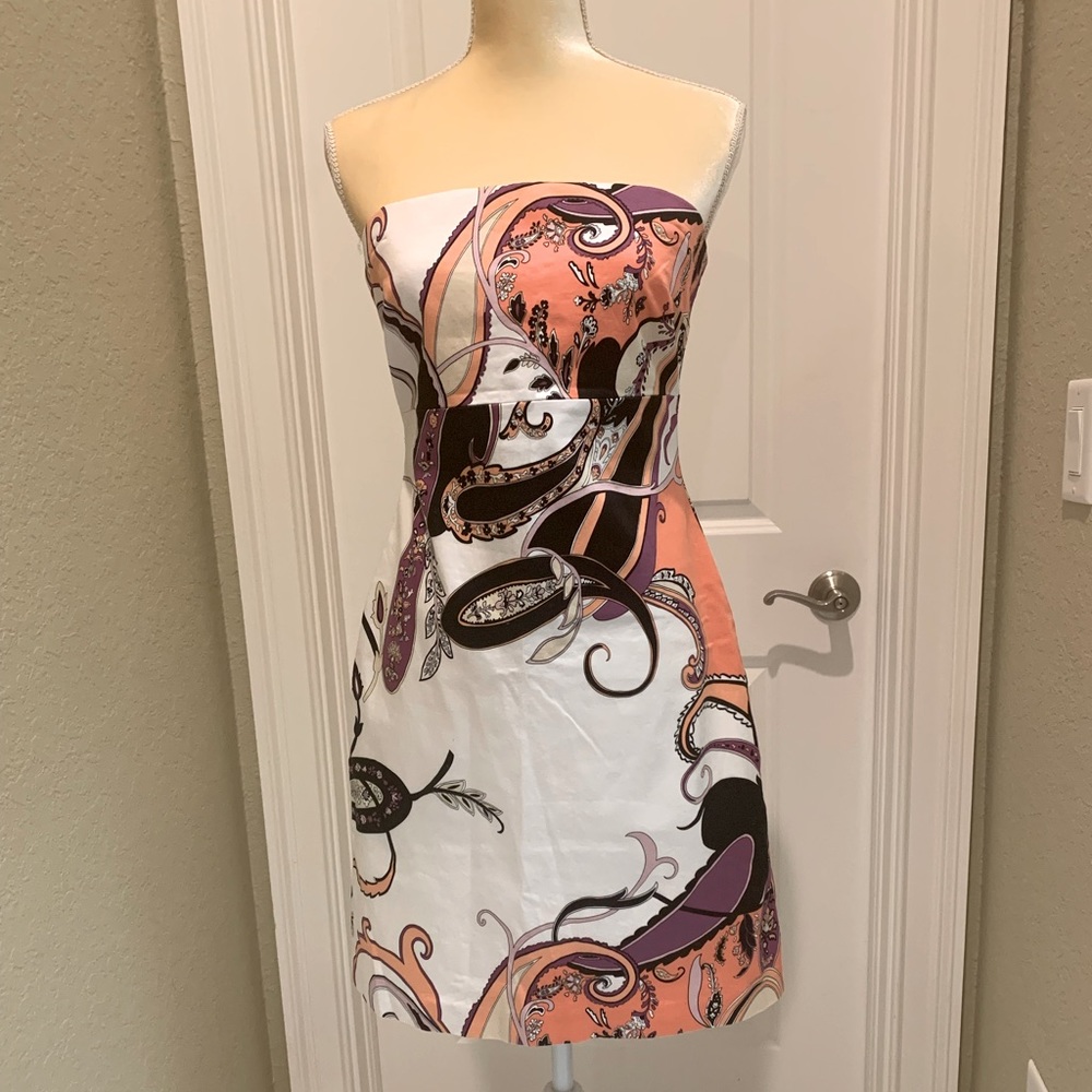 Tahari strapless stretch cotton lined dress sz 8